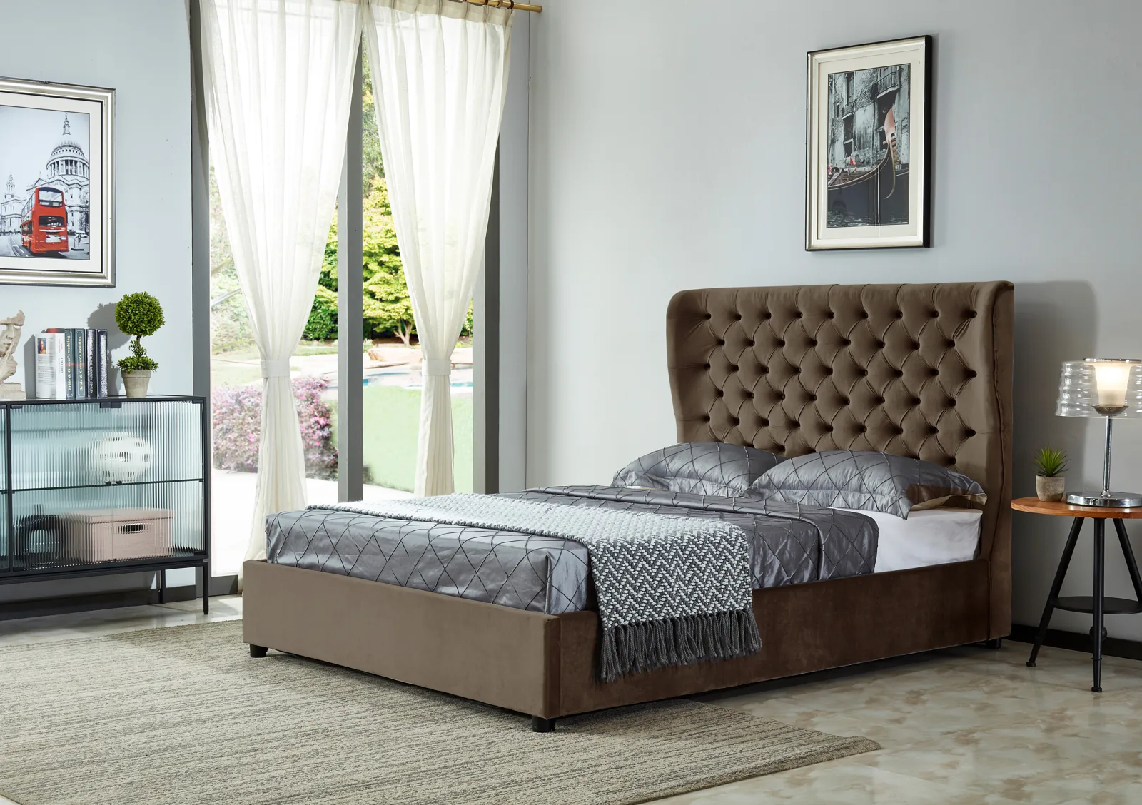 Wing-Back Tufted Upholstered Bed
