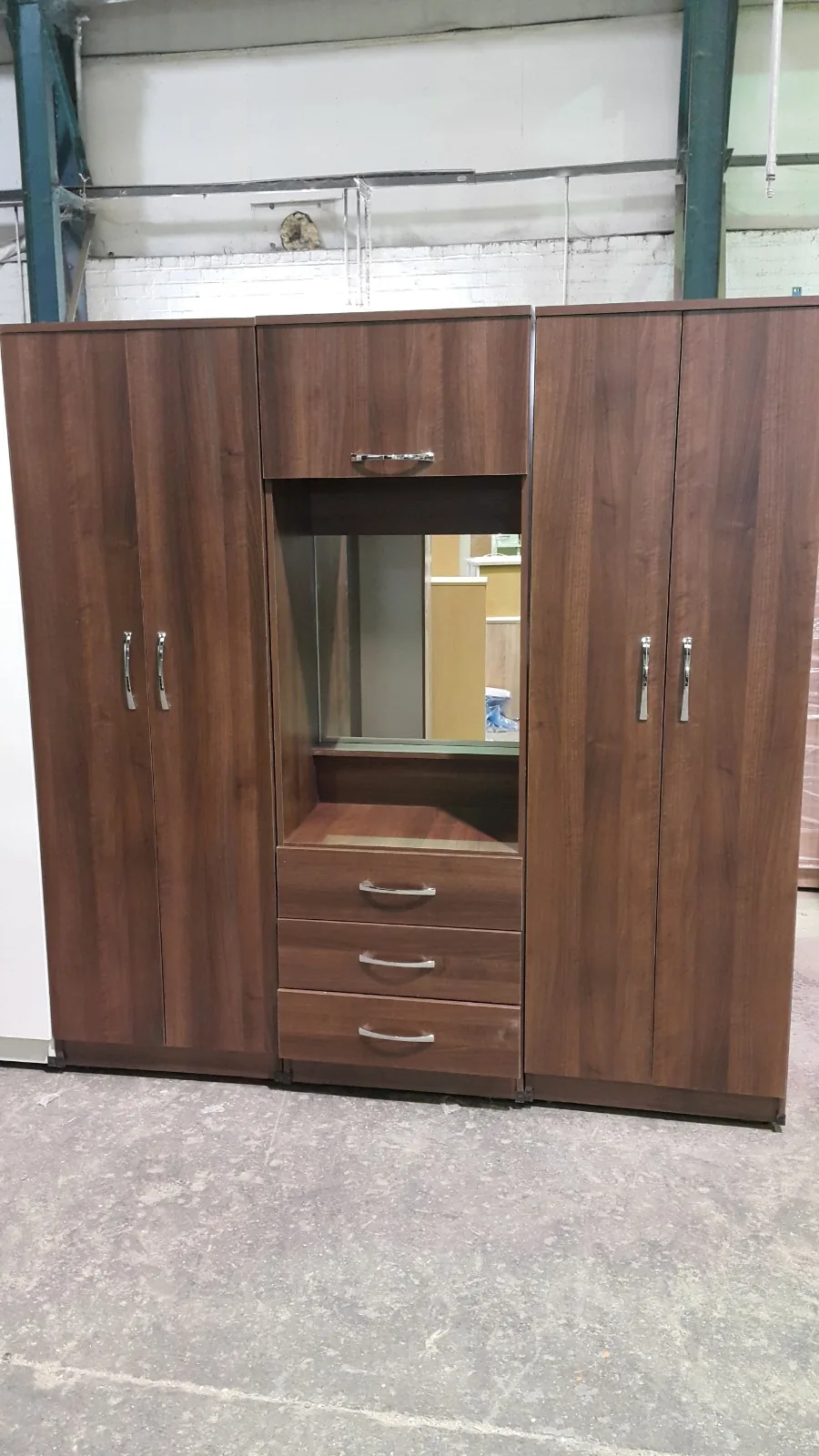 Walnut wardrobe with matching mirrored dresser unit