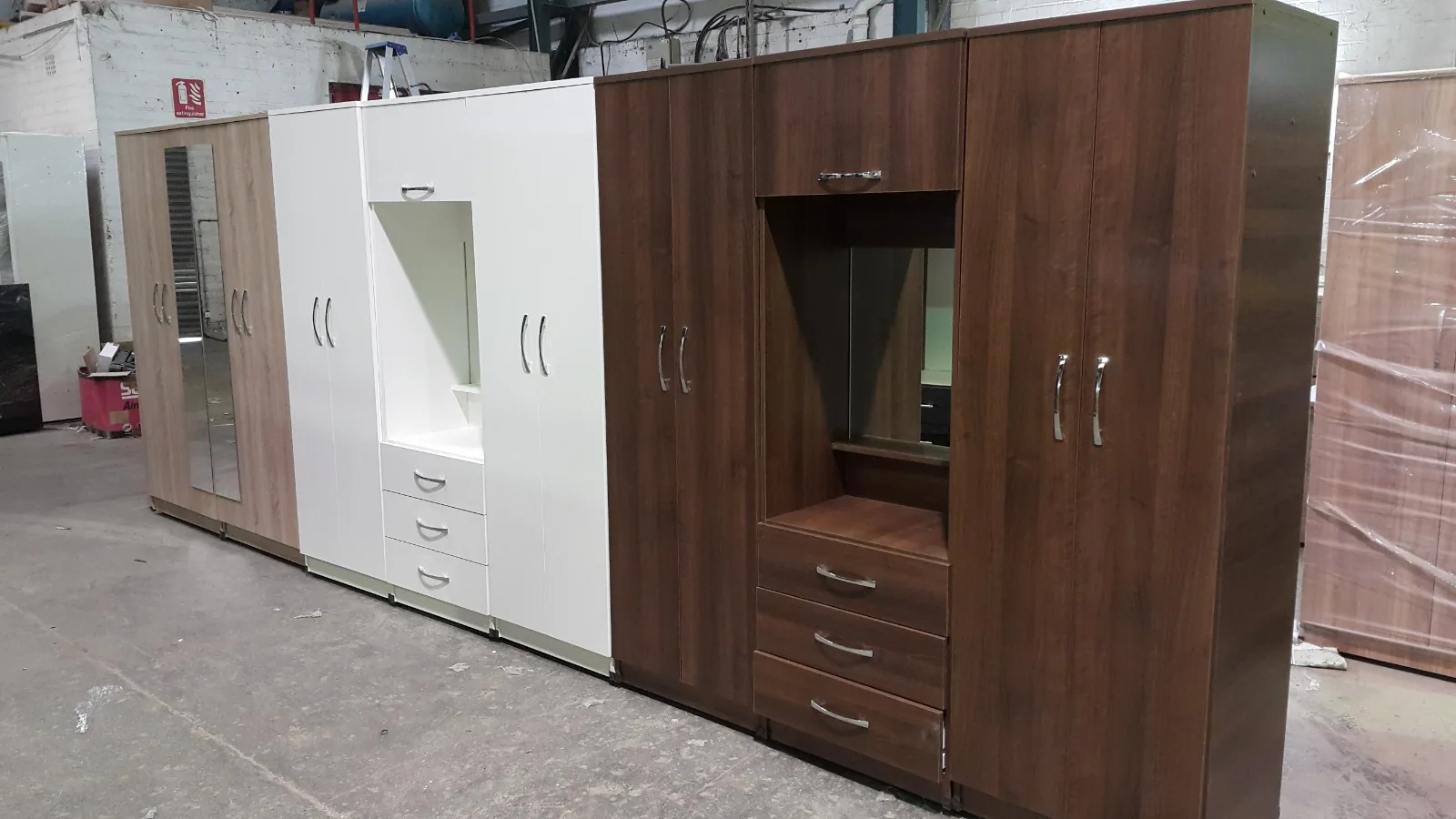 Walnut and white wardrobes finished to order
