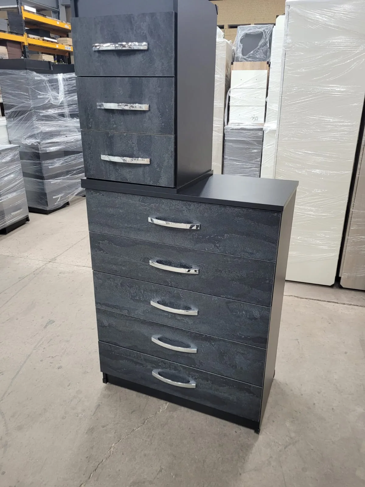 Chest of drawers with brushed-metal handles