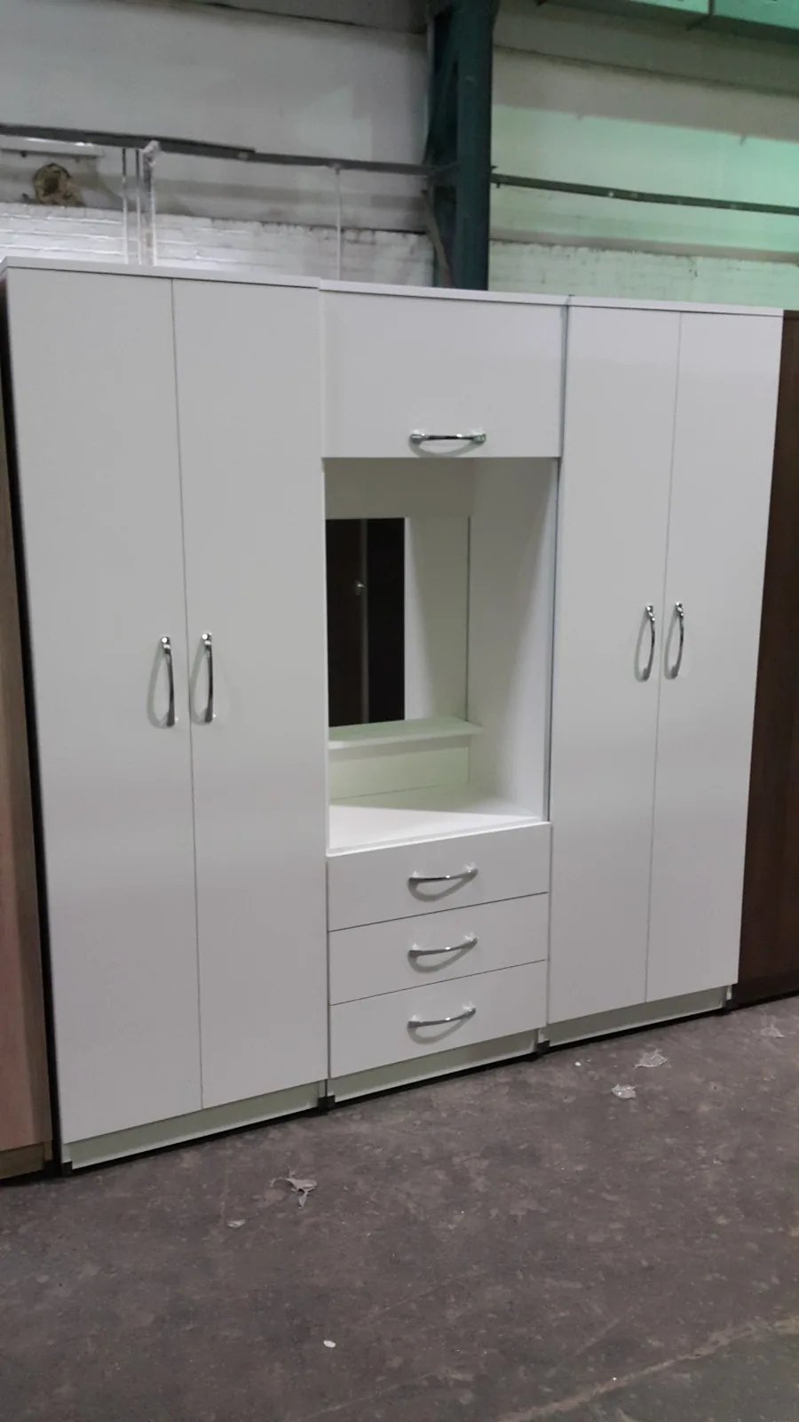 Two-door wardrobe in a soft grey finish