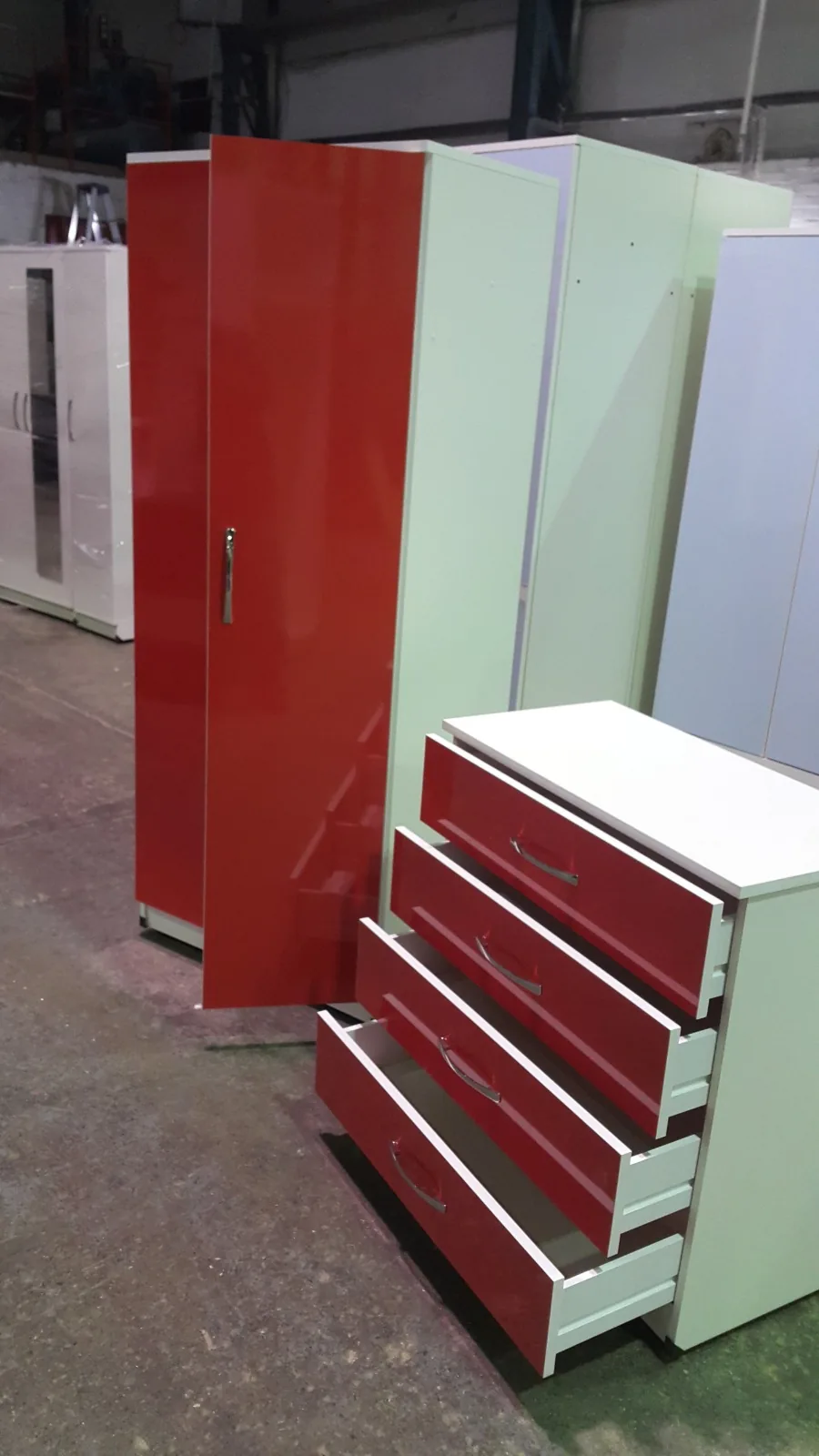 High-gloss wardrobe with chrome detailing